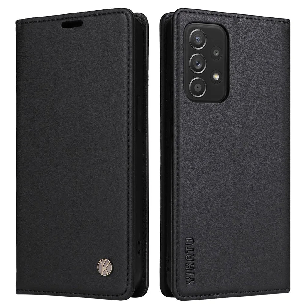 YIKATU YK- 001 for Samsung Galaxy A33 5G, Drop-proof Phone Flip Leather Case Magnetic Closure Phone Cover Wallet Stand - Black - 1