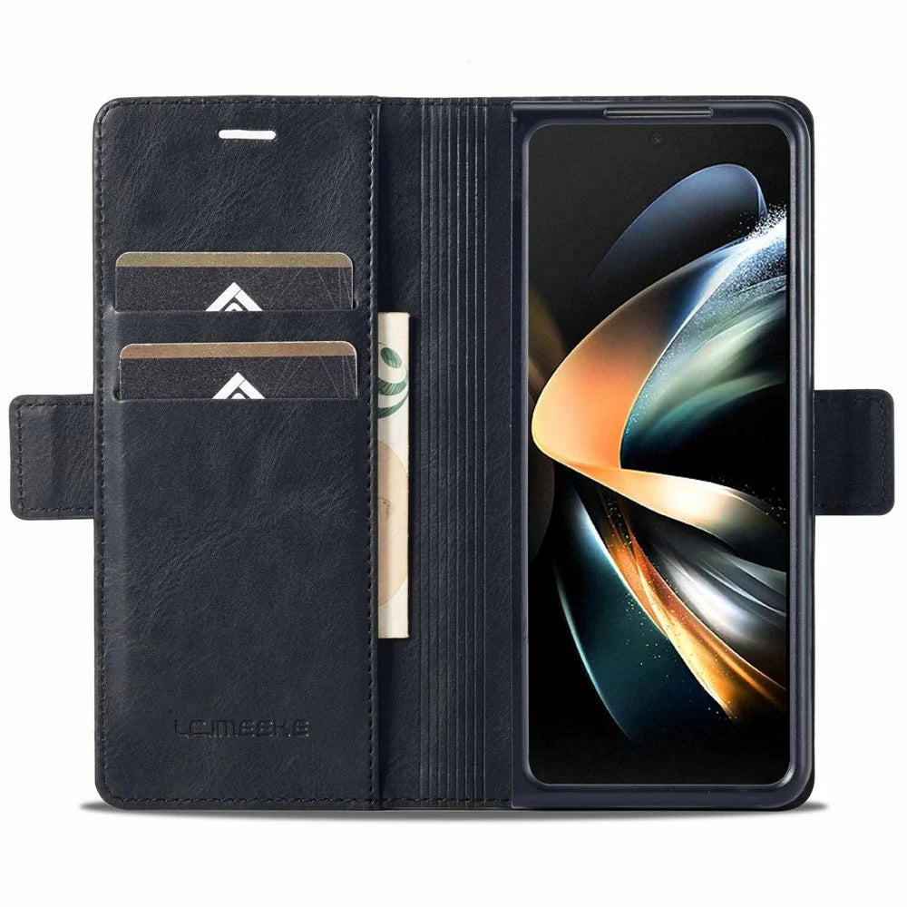 LC.IMEEKE for Samsung Galaxy Z Fold3 5G RFID Blocking Phone Cover PU Leather + PC Wallet Stand Double Magnetic Clasps Phone Shell - Black - 2
