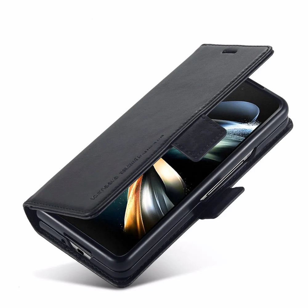 LC.IMEEKE for Samsung Galaxy Z Fold3 5G RFID Blocking Phone Cover PU Leather + PC Wallet Stand Double Magnetic Clasps Phone Shell - Black - 4