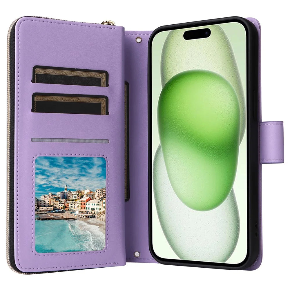 For iPhone 15 Plus / 14 Plus Case Wallet PU Leather Rhombus Stand Anti-Fall Phone Cover - Purple - 2