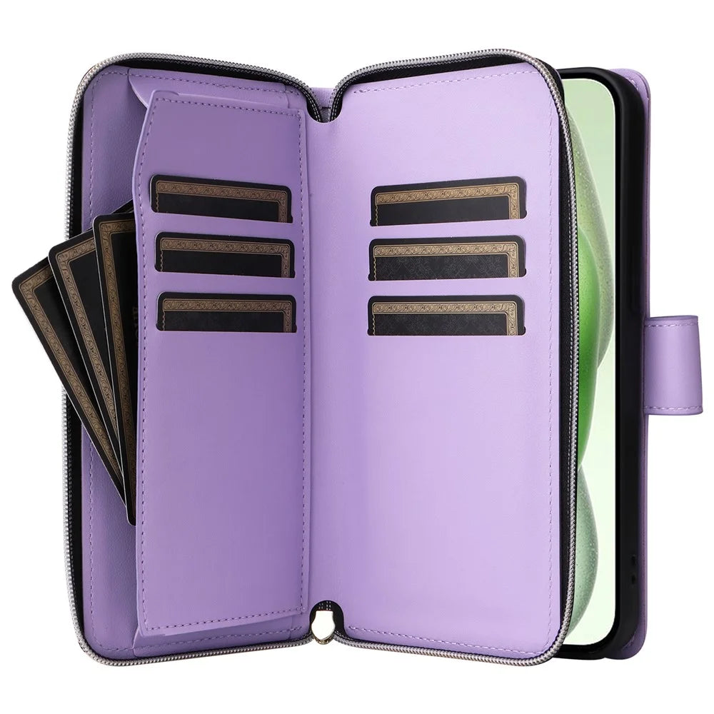 For iPhone 15 Plus / 14 Plus Case Wallet PU Leather Rhombus Stand Anti-Fall Phone Cover - Purple - 3