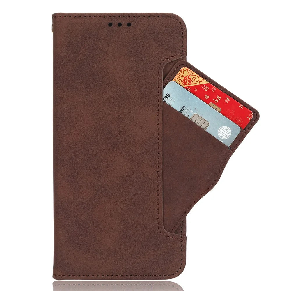 For TECNO Camon 30 Pro 5G CL8 Case Multiple Card Slots Leather Wallet Phone Cover - Brown - 6