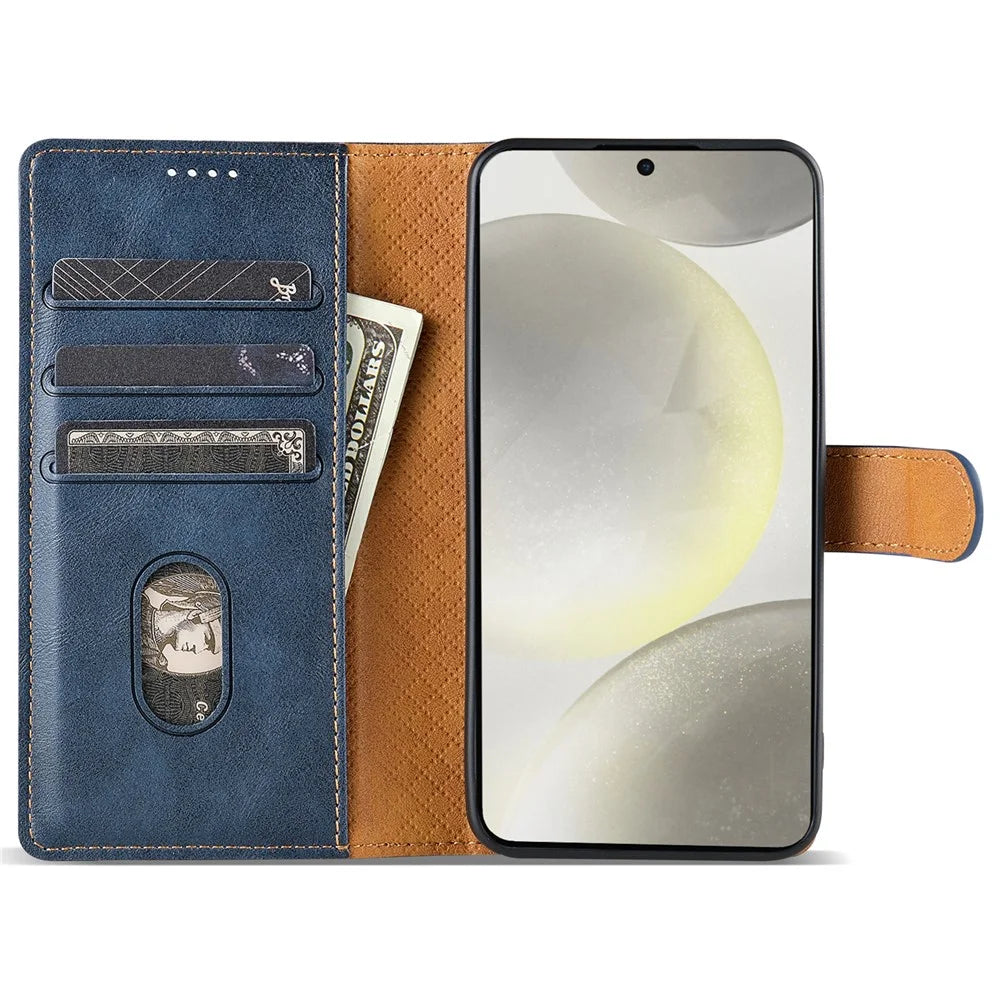 N.BEKUS CSJ-001 For Samsung Galaxy A25 5G (Global) (161.0 X 76.5 X 8.3mm) Leather Case Wallet Phone Cover - Blue - 2