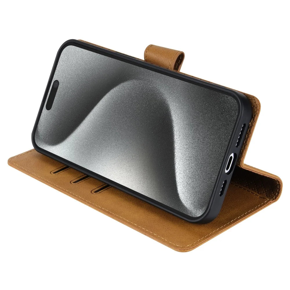 N.BEKUS CSJ-001 For iPhone 14 Pro Max Case PU Leather Magnetic Clasp Shockproof  Cover - Brown - 3
