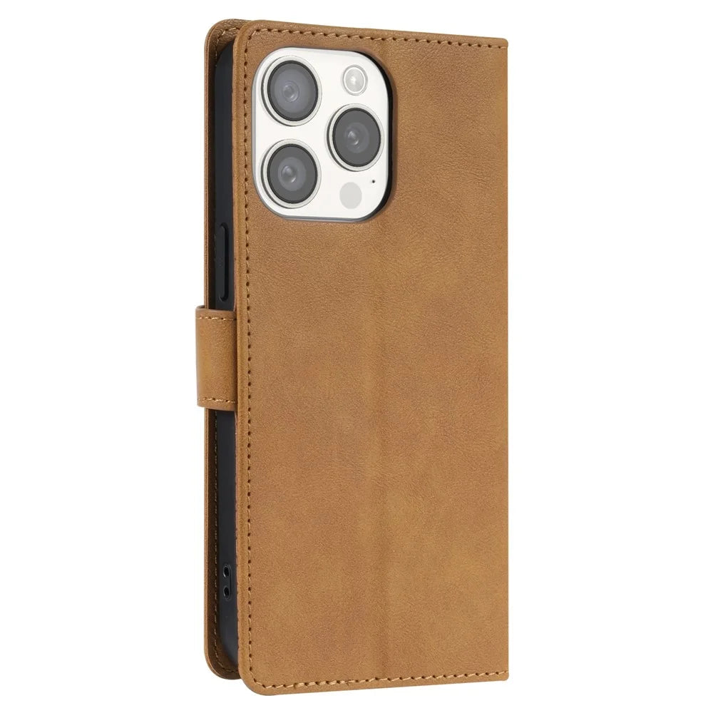 N.BEKUS CSJ-001 For iPhone 14 Pro Max Case PU Leather Magnetic Clasp Shockproof  Cover - Brown - 6