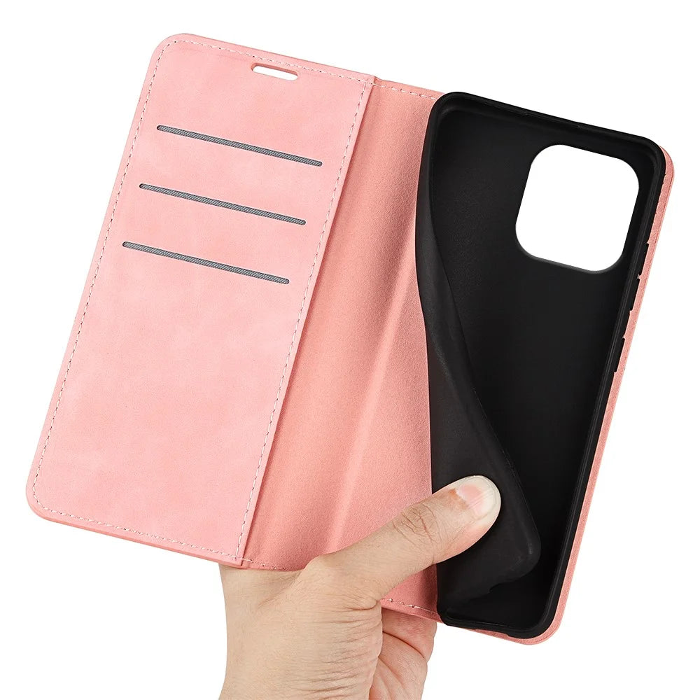 For iPhone 16 Pro Case PU Leather Wallet Folio Flip Phone Cover - Pink - 4