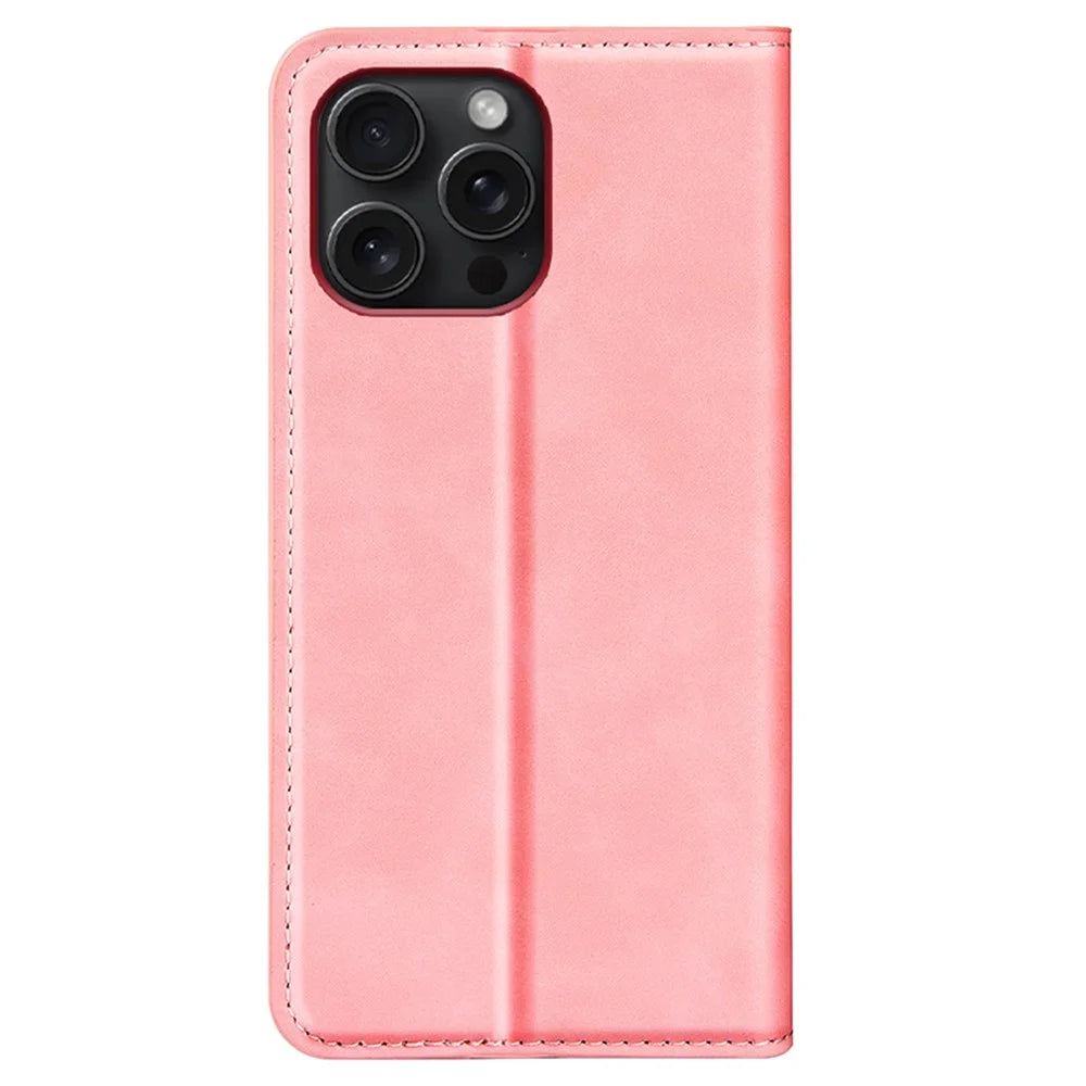 For iPhone 16 Pro Case PU Leather Wallet Folio Flip Phone Cover - Pink - 6