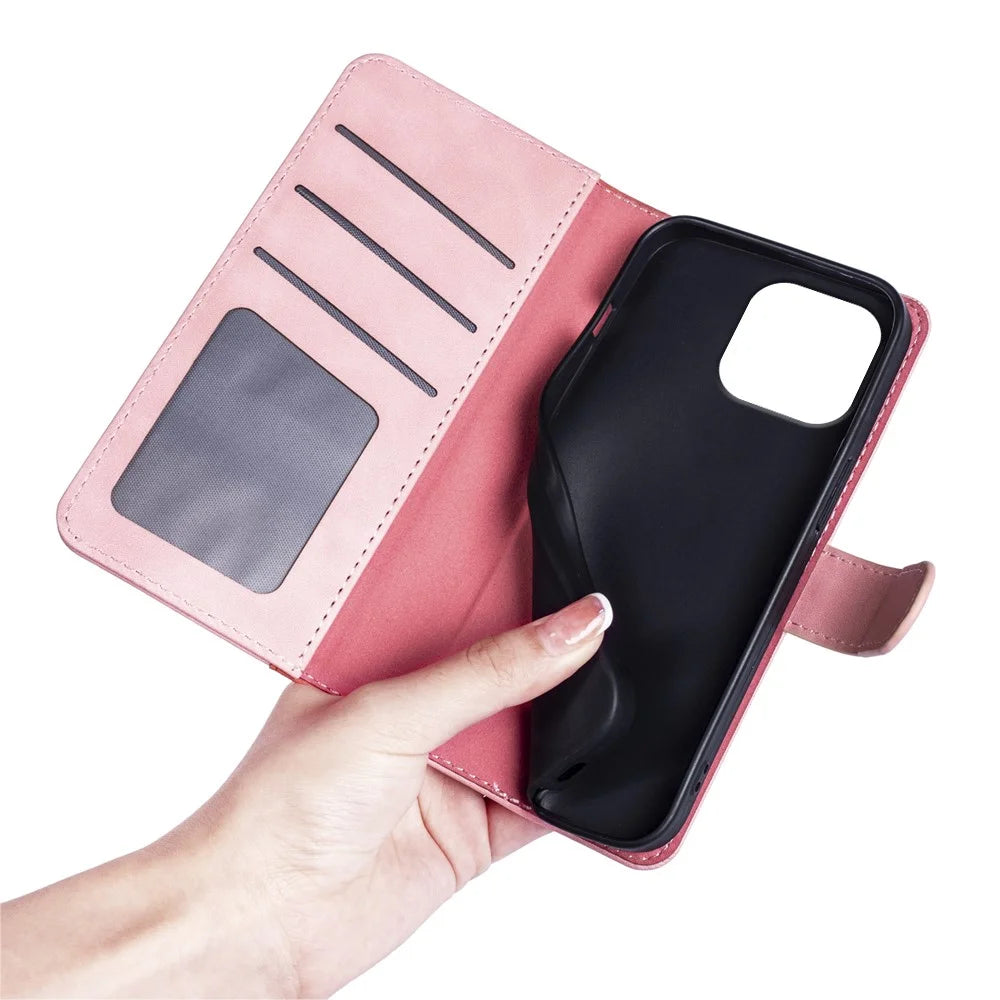 For iPhone 16 Pro Case Splicing Color PU Leather Phone Wallet Cover - Pink - 5