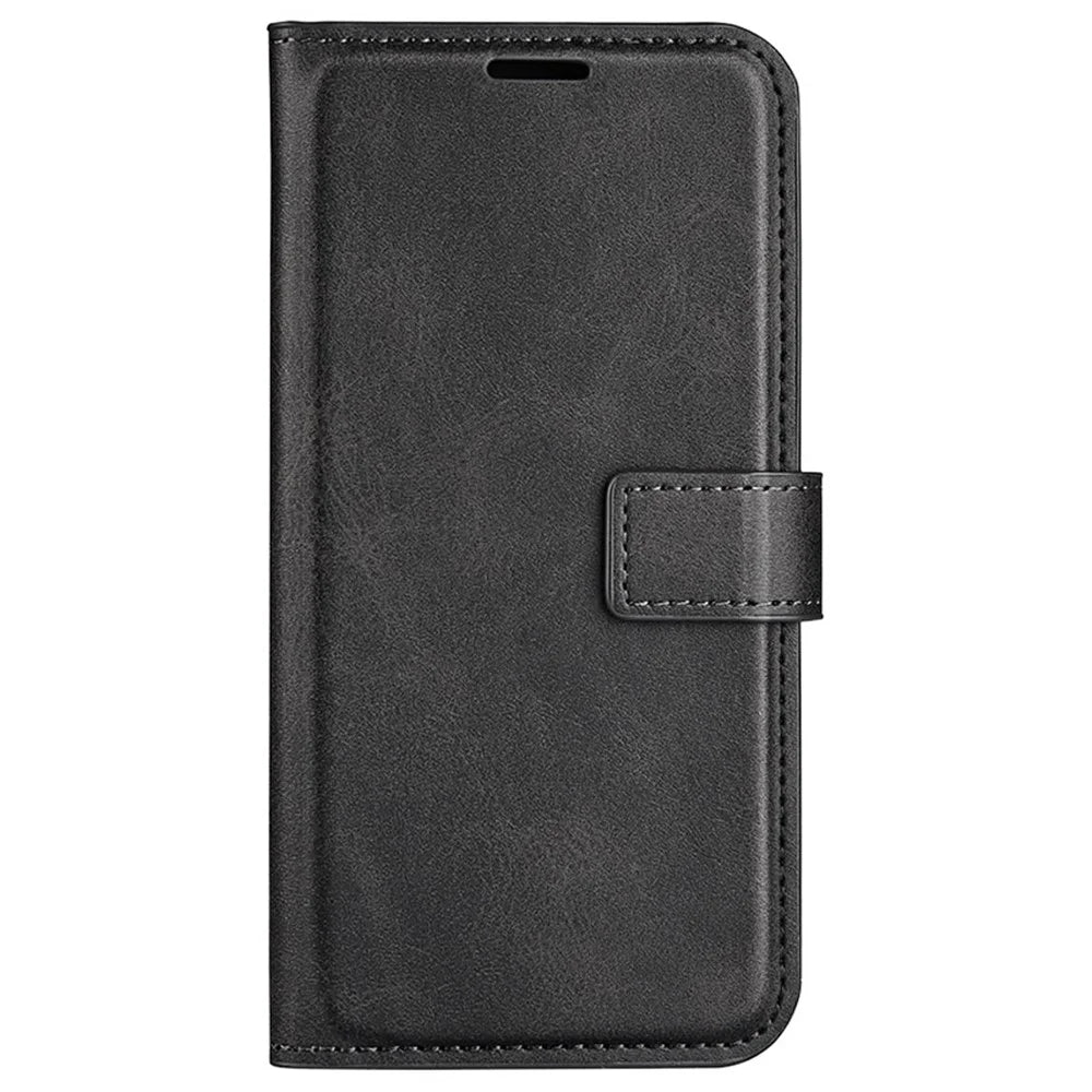 For iPhone 16 Plus Case Calf Texture PU Leather Phone Cover with Card Holder Stand - Black - 6