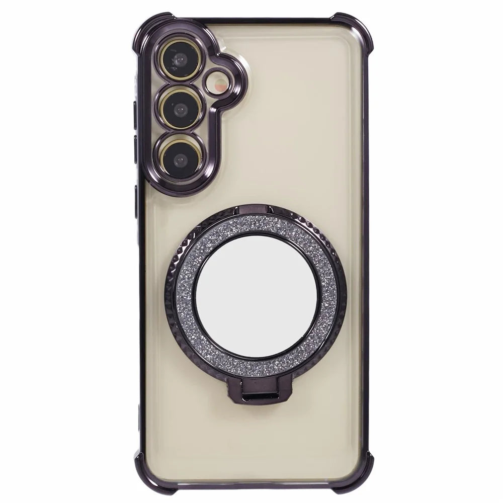 For Samsung Galaxy A55 5G Case Electroplating Kickstand Side Heart Pattern TPU Phone Cover - Black - 3