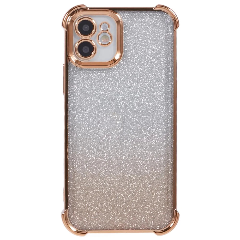 For iPhone 12 Case Electroplating Glitter Soft TPU Phone Cover Side Heart Pattern -  Gold - 2