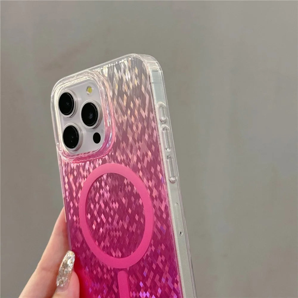 For iPhone 15 Pro Max Magnetic Case Geometric Rhombus IMD PC+TPU Phone Cover - Purple - 4