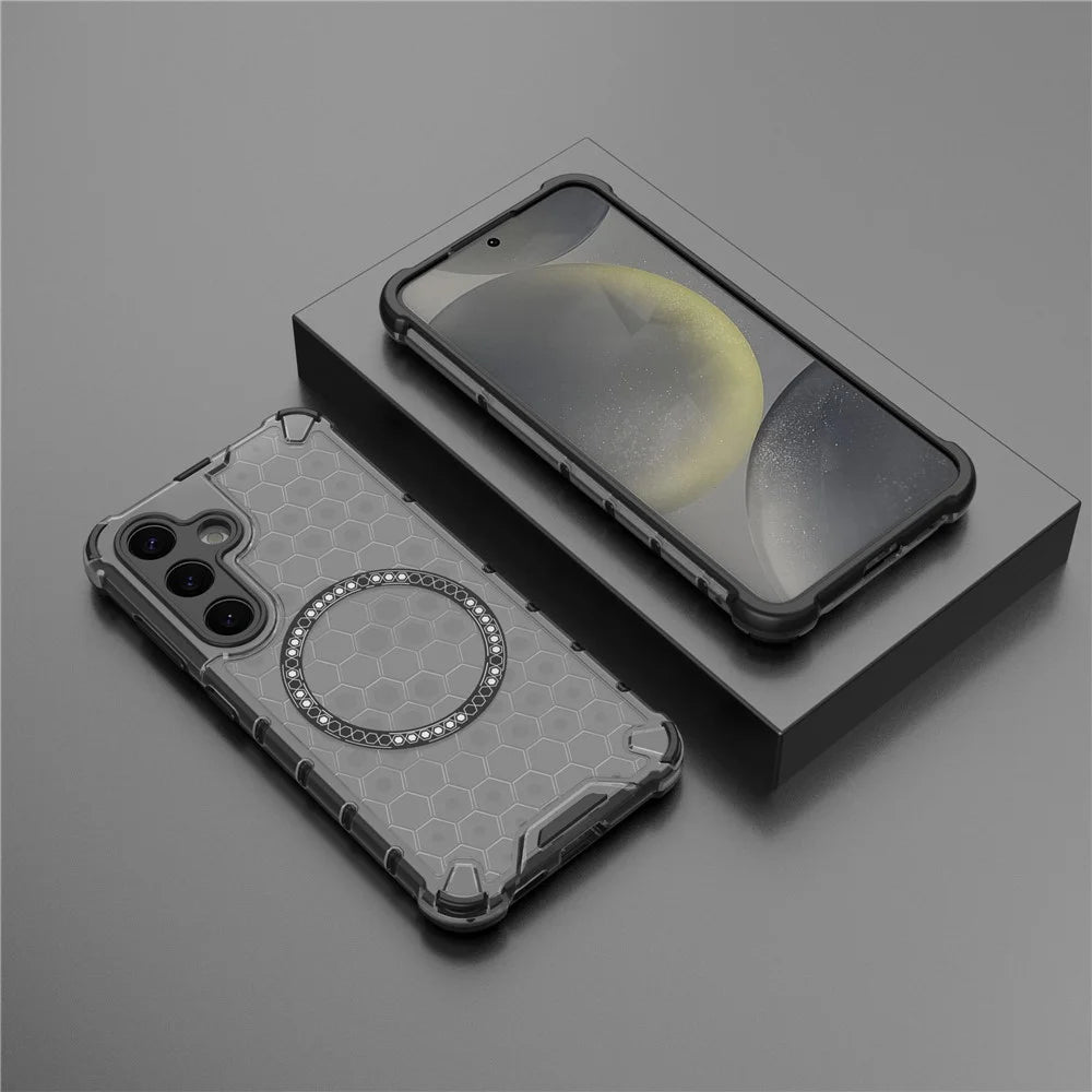 For Samsung Galaxy S24+ Case Honeycomb Magnetic Phone Cover Hybrid TPU+PC Material - Grey - 5