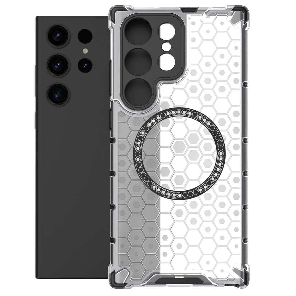 For Samsung Galaxy S24 Ultra Case Honeycomb TPU+PC Cell Phone Cover Magnetic Case - Transparent - 2