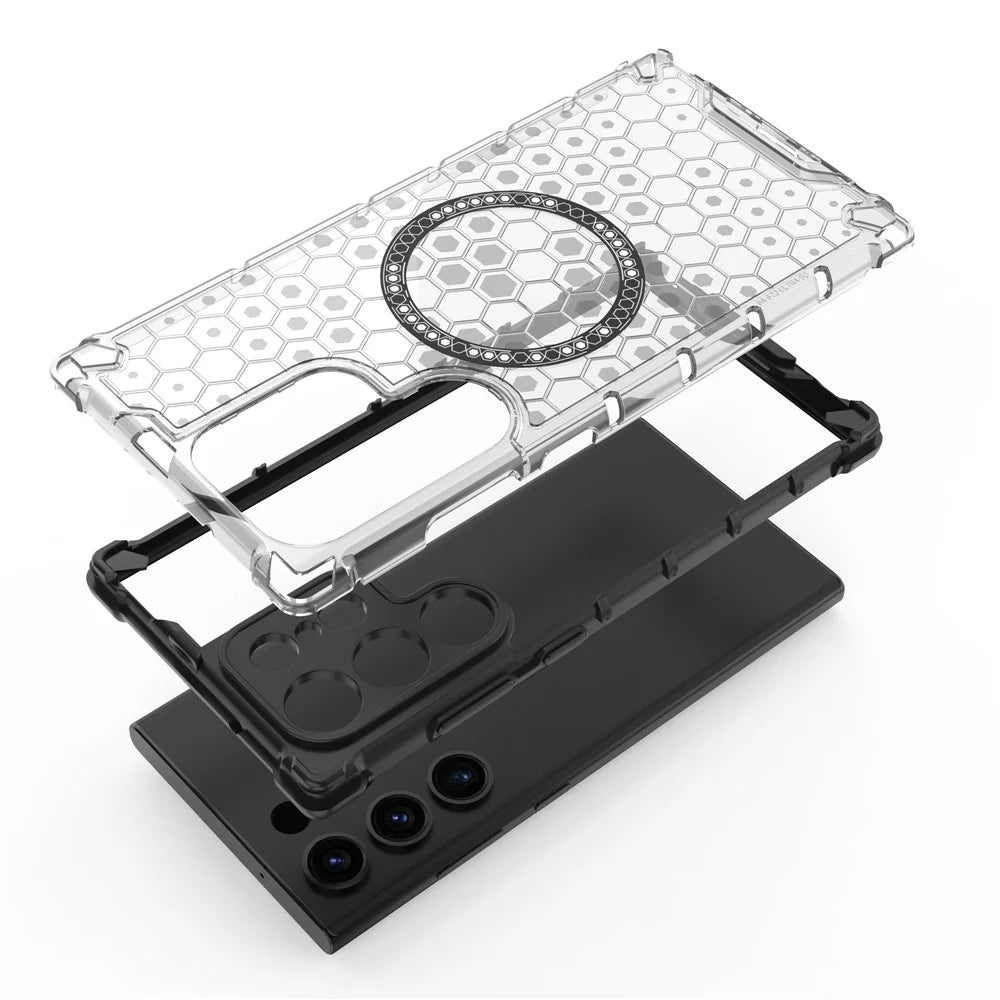 For Samsung Galaxy S24 Ultra Case Honeycomb TPU+PC Cell Phone Cover Magnetic Case - Transparent - 7