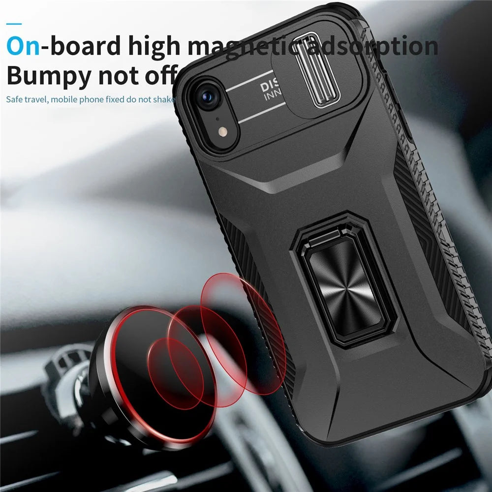 For iPhone XR Case TPU+PC Ring Kickstand Phone Cover Support Magnetic Car Mount -  Black - 3