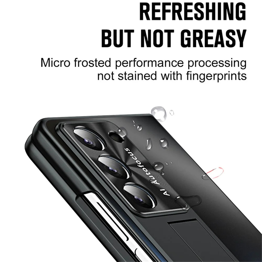 For Samsung Galaxy Z Fold6 5G AG Case Kickstand Matte PC Phone Cover with Tempered Glass Film / Stylus Pen - Black - 5