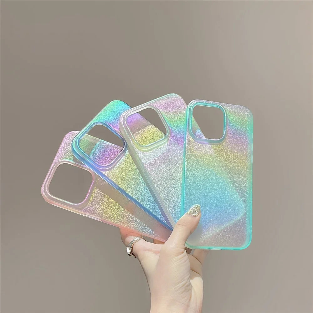 For iPhone 15 Pro Case Shiny Pearlescent Texture Soft TPU Phone Cover - Pink - 5