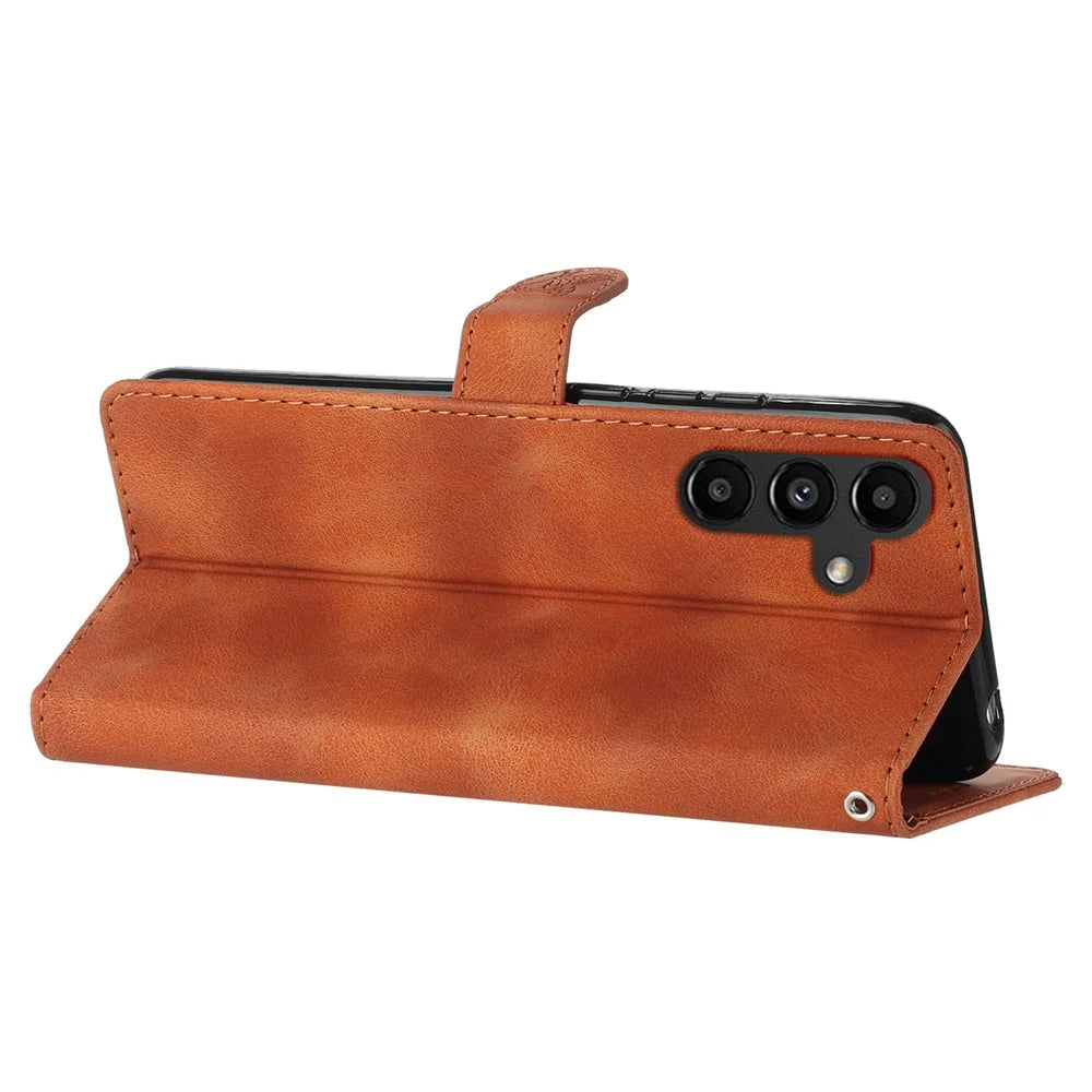 For Samsung Galaxy A35 5G Phone Case Magnetic Clasp PU Leather Stand Wallet Cover - Brown - 4