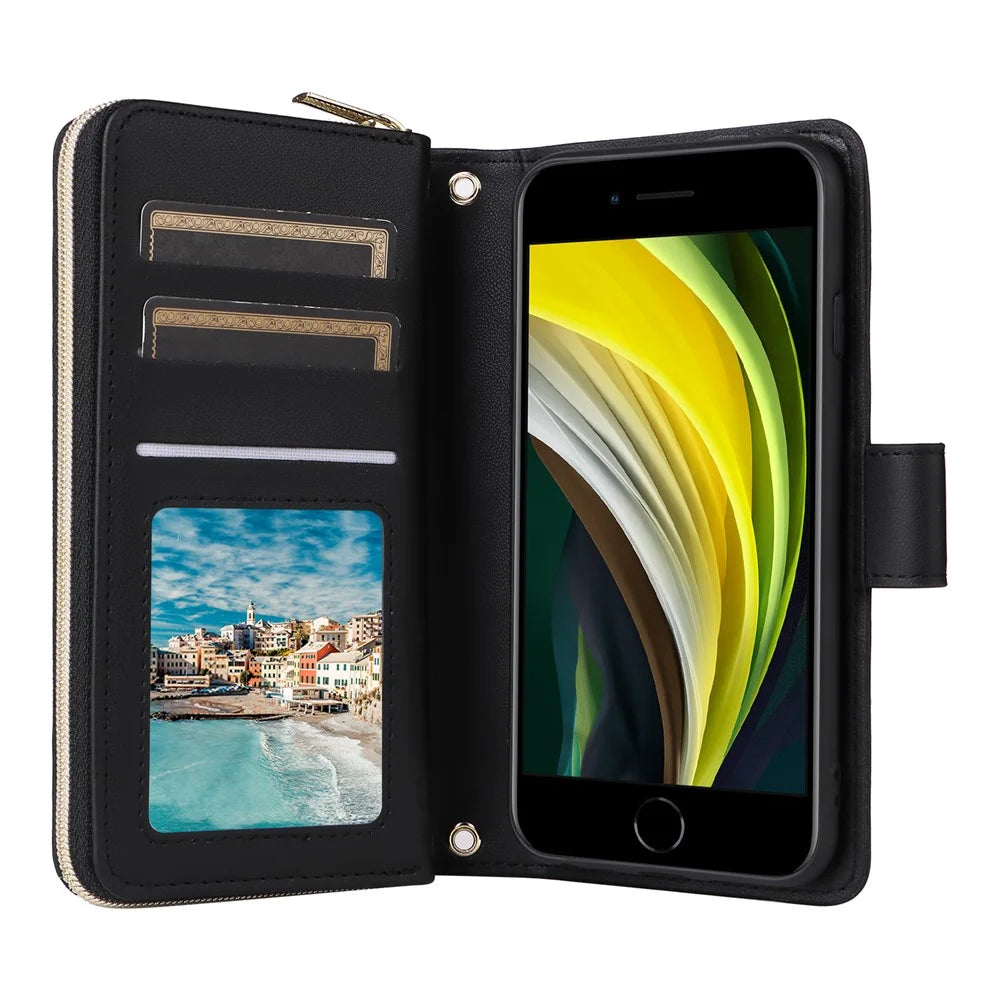 For iPhone 6 / 6s / 7 / 8 / SE (2020) / SE (2022) Case Zipper Wallet PU Leather Phone Cover -  Black - 2