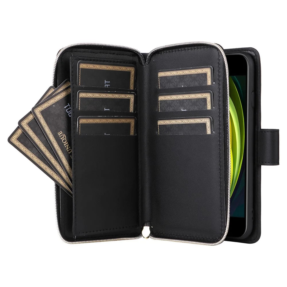 For iPhone 6 / 6s / 7 / 8 / SE (2020) / SE (2022) Case Zipper Wallet PU Leather Phone Cover -  Black - 3