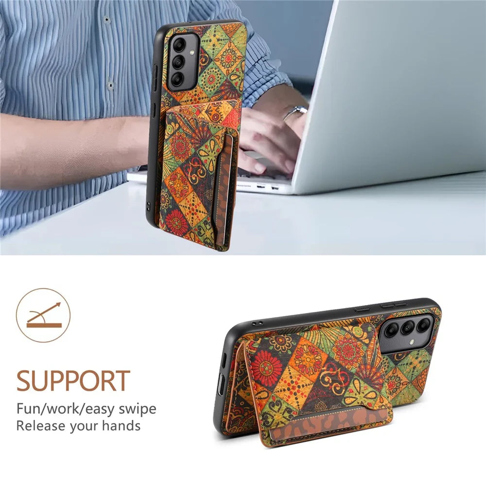 For Samsung Galaxy A05s 4G Case Colorful Florals Leather Back Cover with Card Holder Kickstand - Autumn / Yellow - 5