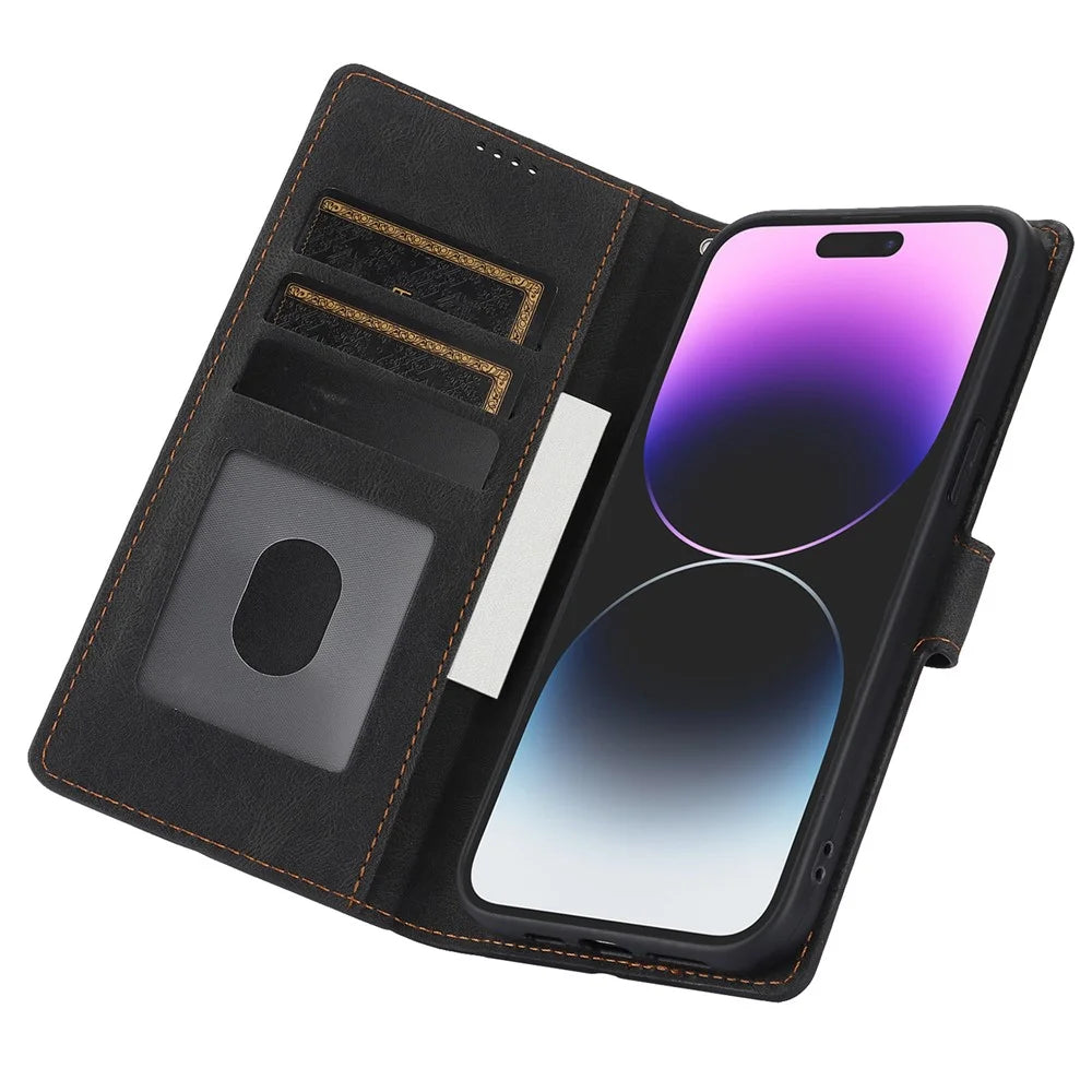For iPhone 16 Pro Case PU Leather Card Slots Wallet Flip Phone Cover -  Black - 2