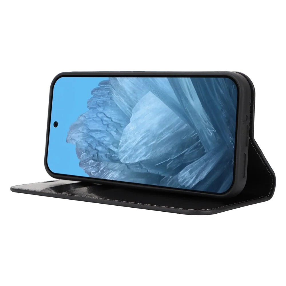 For Google Pixel 9 Pro XL Case Crazy Horse Texture Split Leather Wallet Phone Cover - Black - 4