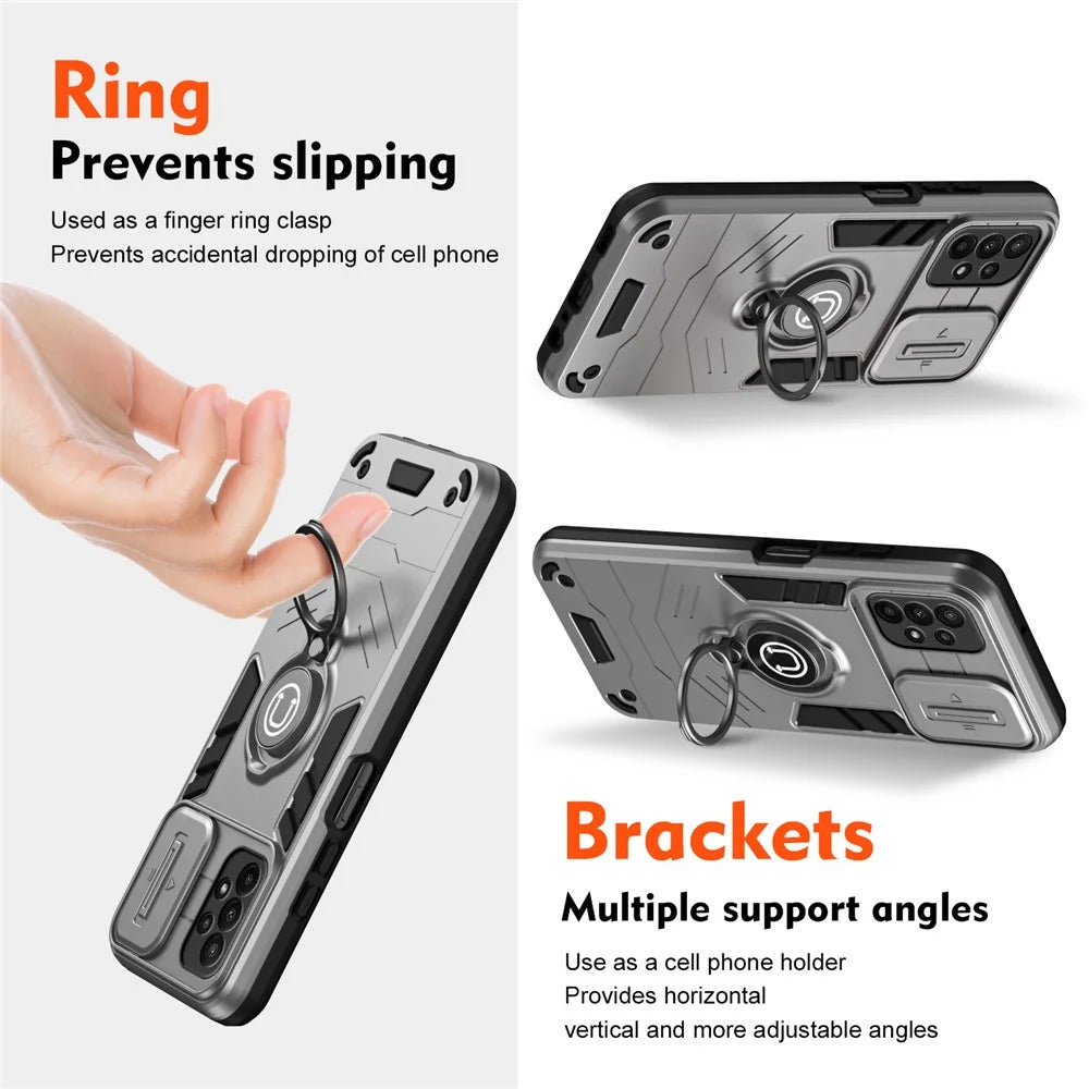 For Samsung Galaxy A23 4G / A23 5G (Global Version) Case PC+TPU Kickstand Lens Lid Phone Cover - Grey - 2