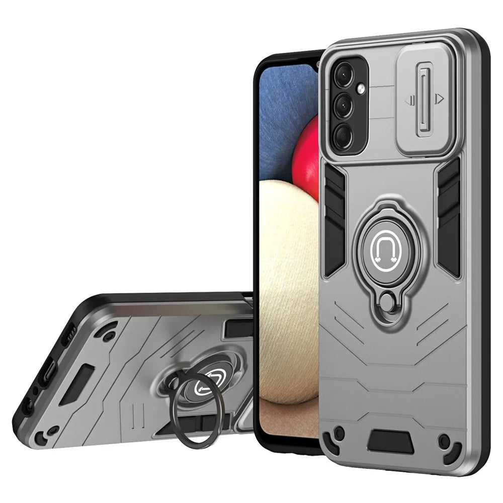 For Samsung Galaxy A24 4G (162.1 X 77.6 X 8.3mm) Case PC+TPU Phone Cover with Ring Kickstand -  Grey - 1