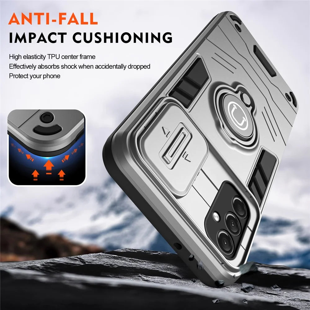 For Samsung Galaxy A24 4G (162.1 X 77.6 X 8.3mm) Case PC+TPU Phone Cover with Ring Kickstand -  Grey - 4