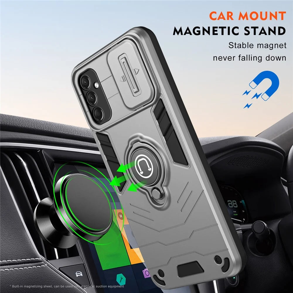 For Samsung Galaxy A24 4G (162.1 X 77.6 X 8.3mm) Case PC+TPU Phone Cover with Ring Kickstand -  Grey - 5