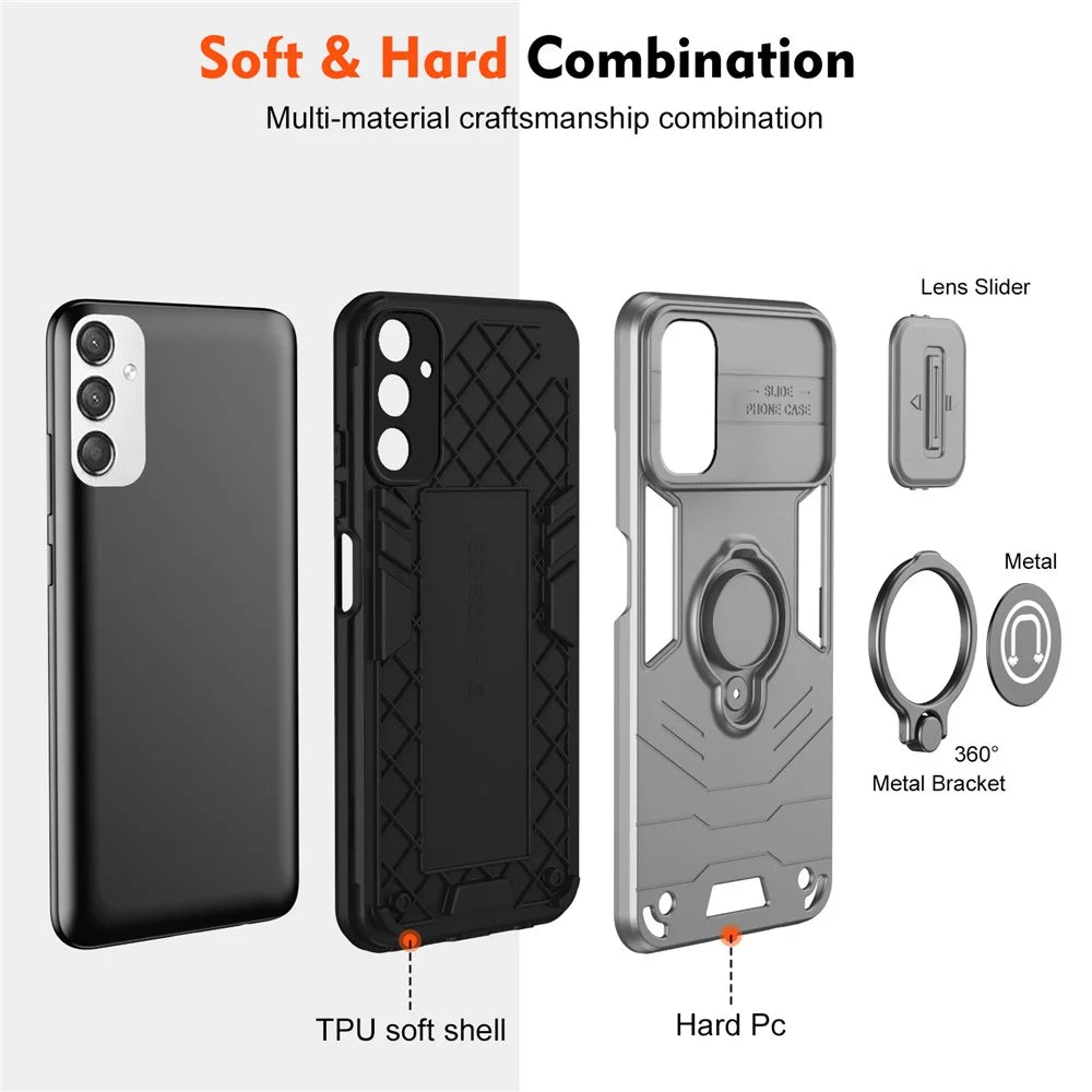 For Samsung Galaxy A25 5G (Global) (161.0 X 76.5 X 8.3mm) Phone Case with Slide Camera Cover Dual Layer PC+TPU - Grey - 6