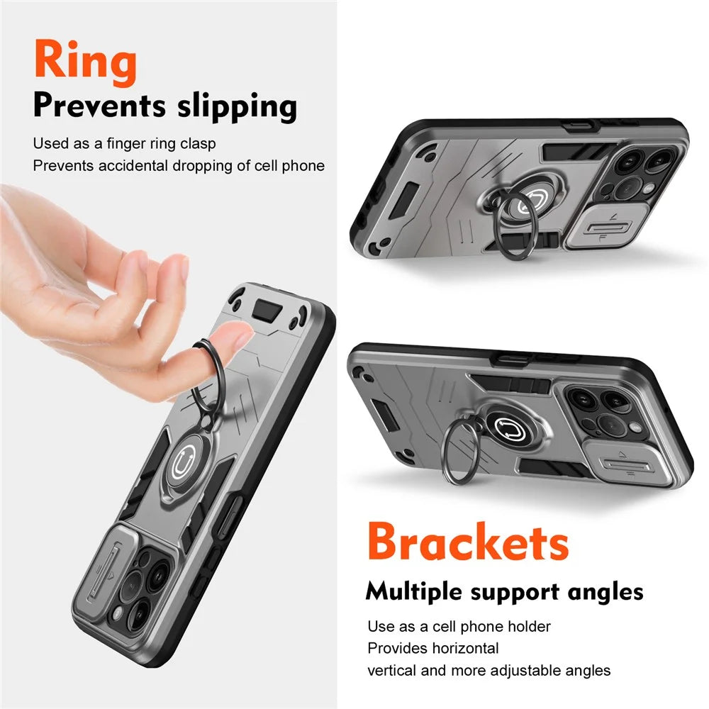 For iPhone 14 Pro Case Camera Protection PC+TPU Phone Cover with Ring Holder - Grey - 2