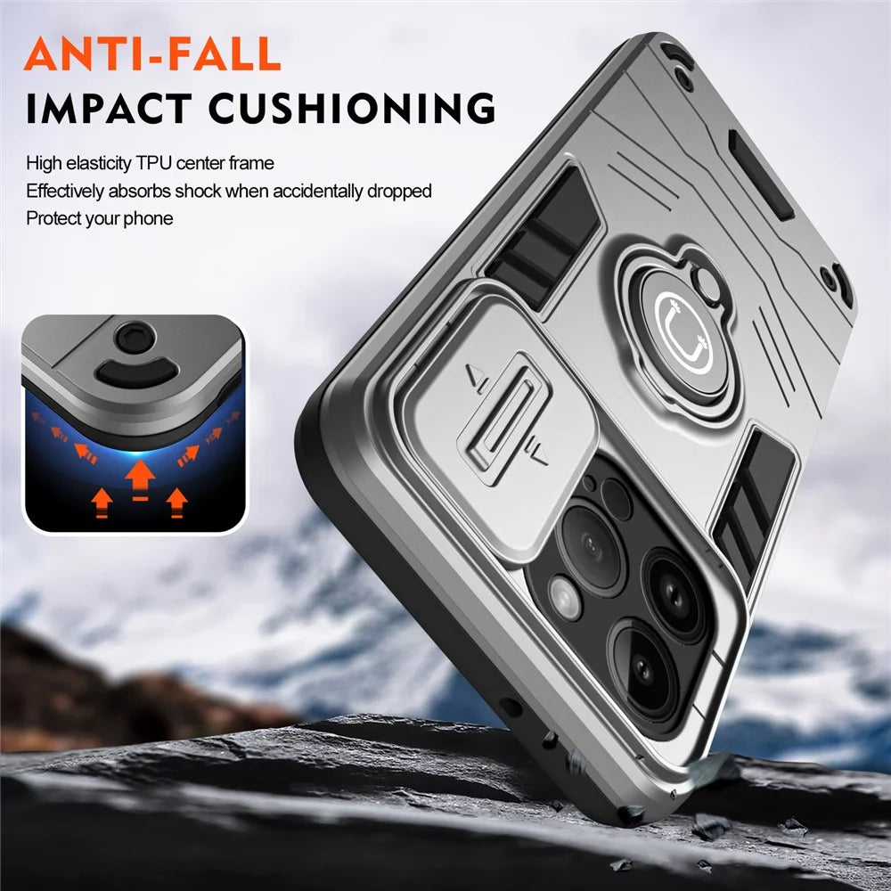 For iPhone 14 Pro Case Camera Protection PC+TPU Phone Cover with Ring Holder - Grey - 4