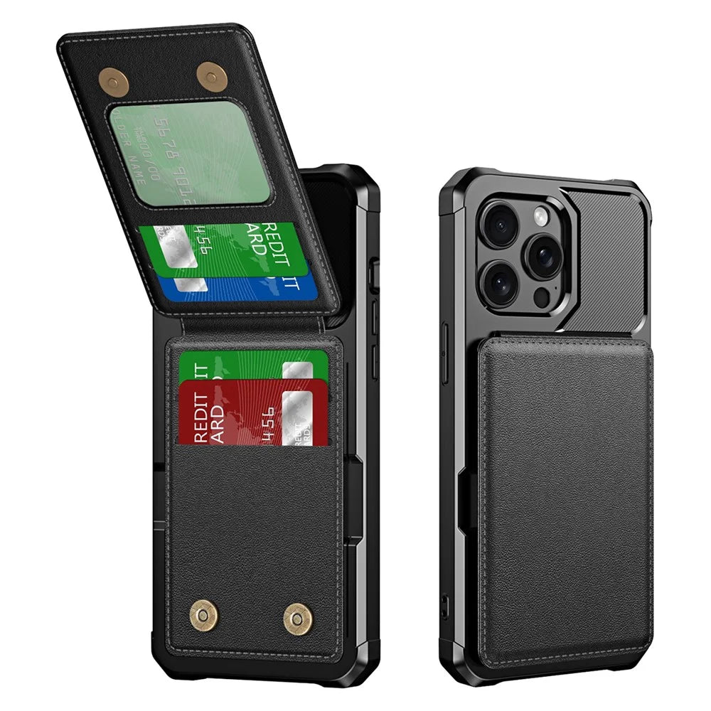 ZM11 For iPhone 13 Pro Case Card Slots PU+TPU Phone Cover with Kickstand - Black - 1