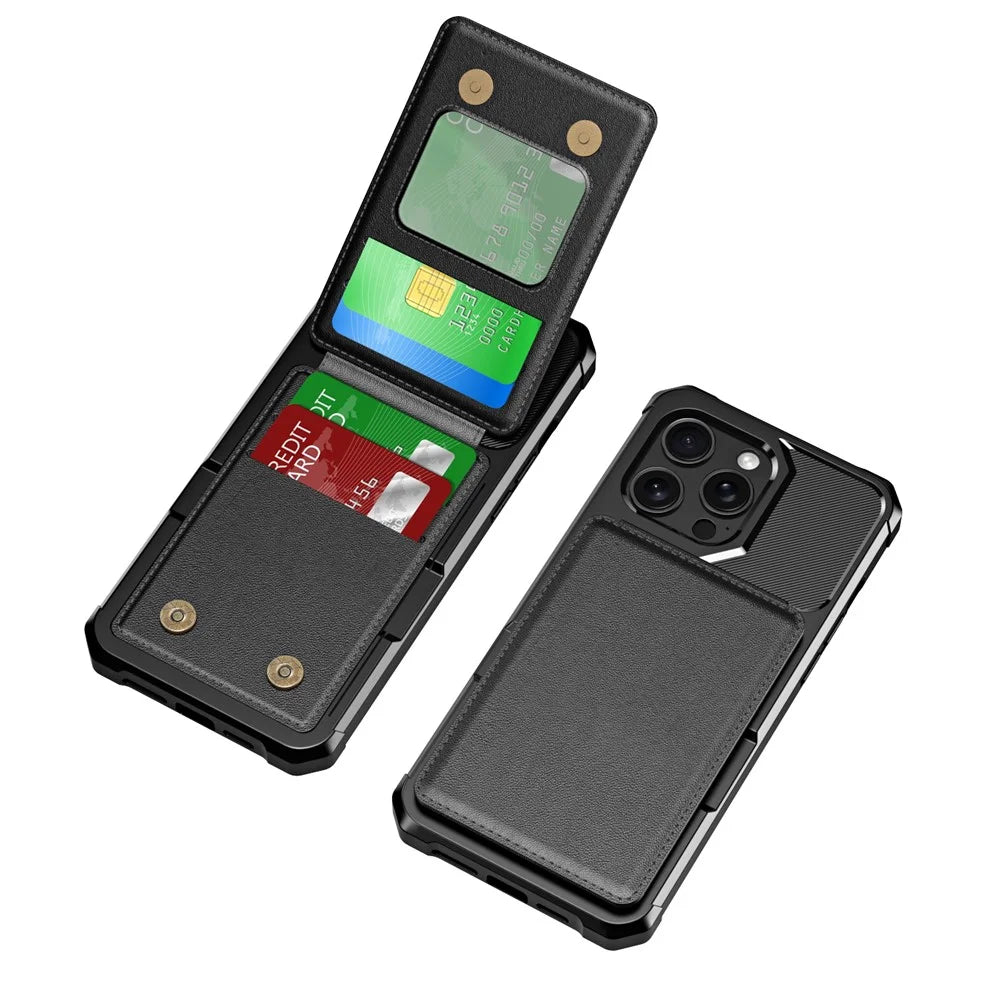 ZM11 For iPhone 13 Pro Case Card Slots PU+TPU Phone Cover with Kickstand - Black - 2