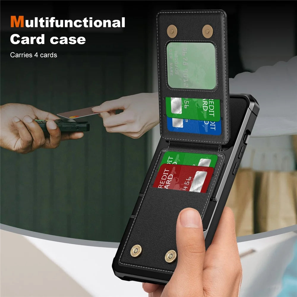 ZM11 For iPhone 13 Pro Case Card Slots PU+TPU Phone Cover with Kickstand - Black - 4
