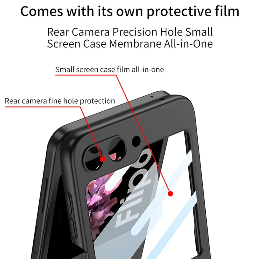GKK For Samsung Galaxy Z Flip7 FE 5G / Z Flip6 5G Case Ring Holder Hand Strap PC Phone Cover with Rear Screen Film - Green - 4