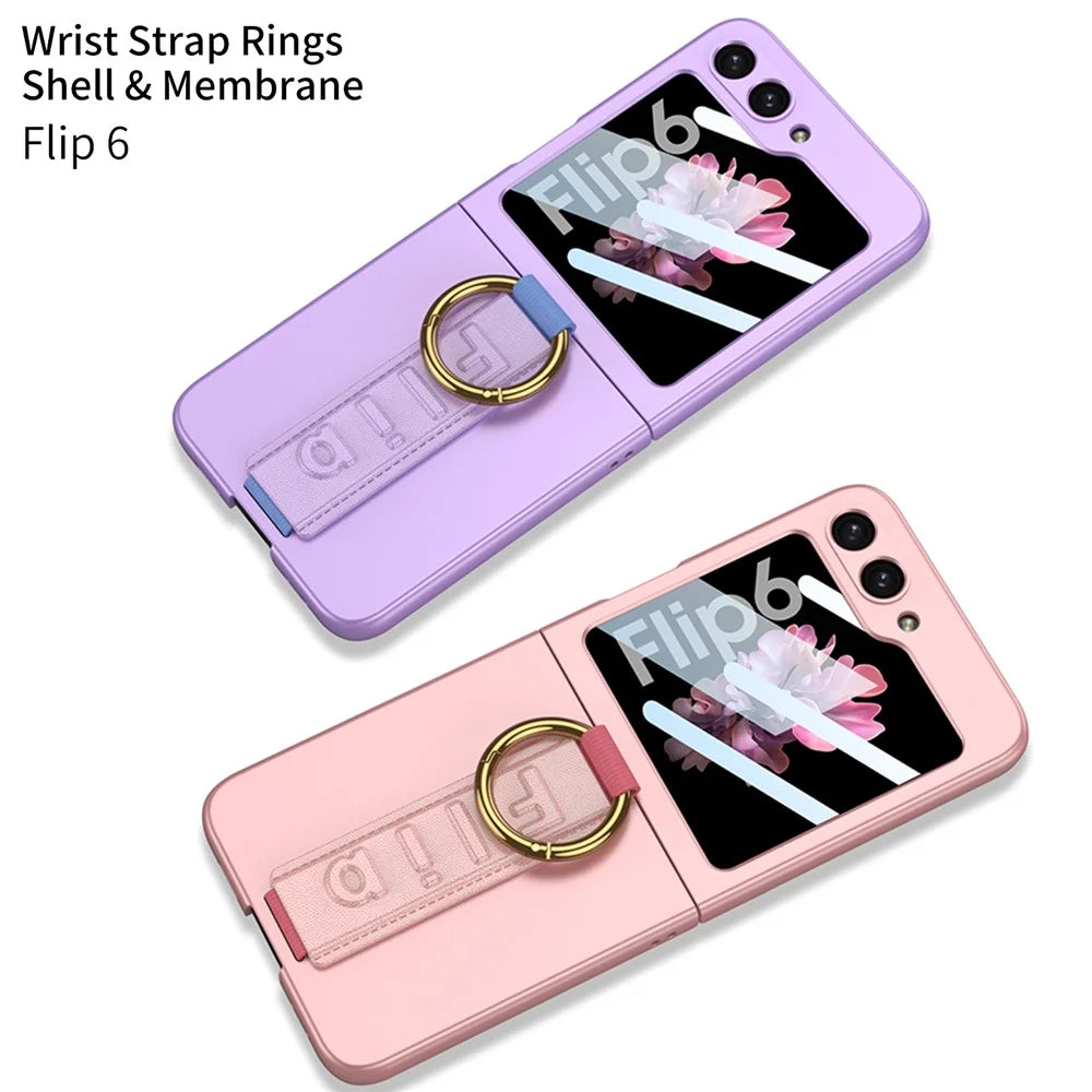 GKK For Samsung Galaxy Z Flip7 FE 5G / Z Flip6 5G Case Ring Holder Hand Strap PC Phone Cover with Rear Screen Film - Green - 6