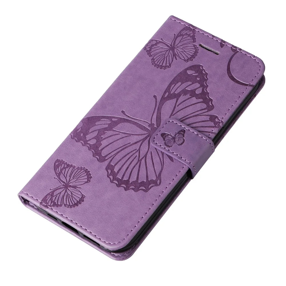 For iPhone 16 Wallet Case Floral Butterfly Imprinted Leather Phone Cover Stand - Light Purple - 5