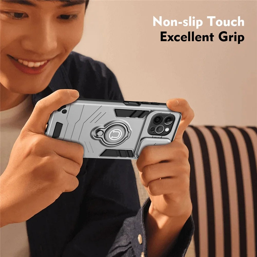For iPhone 12 Pro Case Camera Protection PC + TPU Phone Cover with Finger Ring Holder - Grey - 7