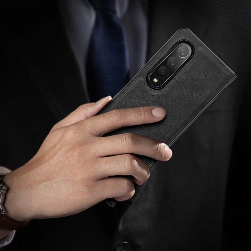 X-LEVEL Bojue-3 Series For Samsung Galaxy Z Fold4 5G Case Anti-Scratch Leather+TPU+PC Phone Cover - Black - 2