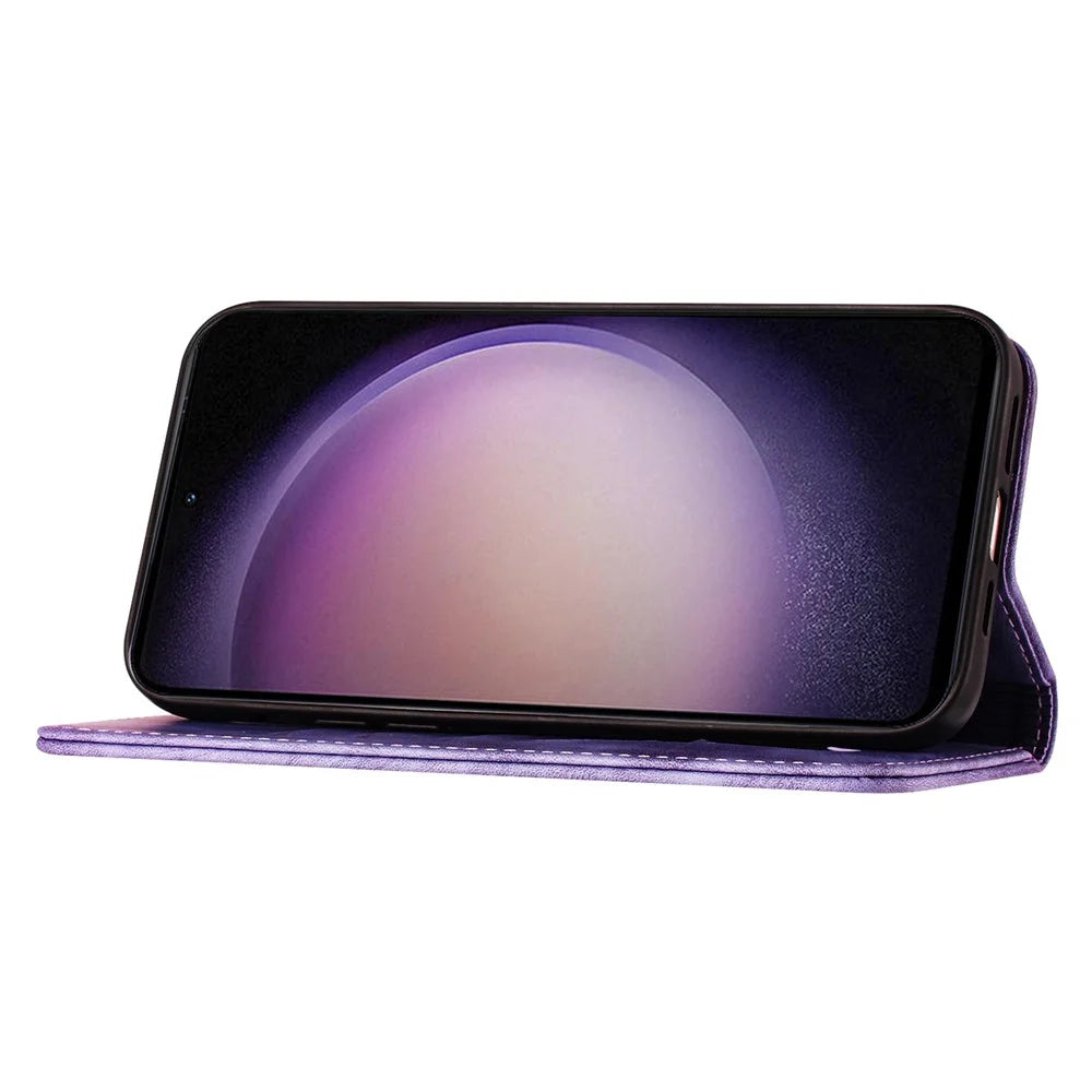 For Samsung Galaxy S25+ / S24+ Case Butterfly Cat Imprint Leather Phone Cover with Wallet Stand - Purple - 4