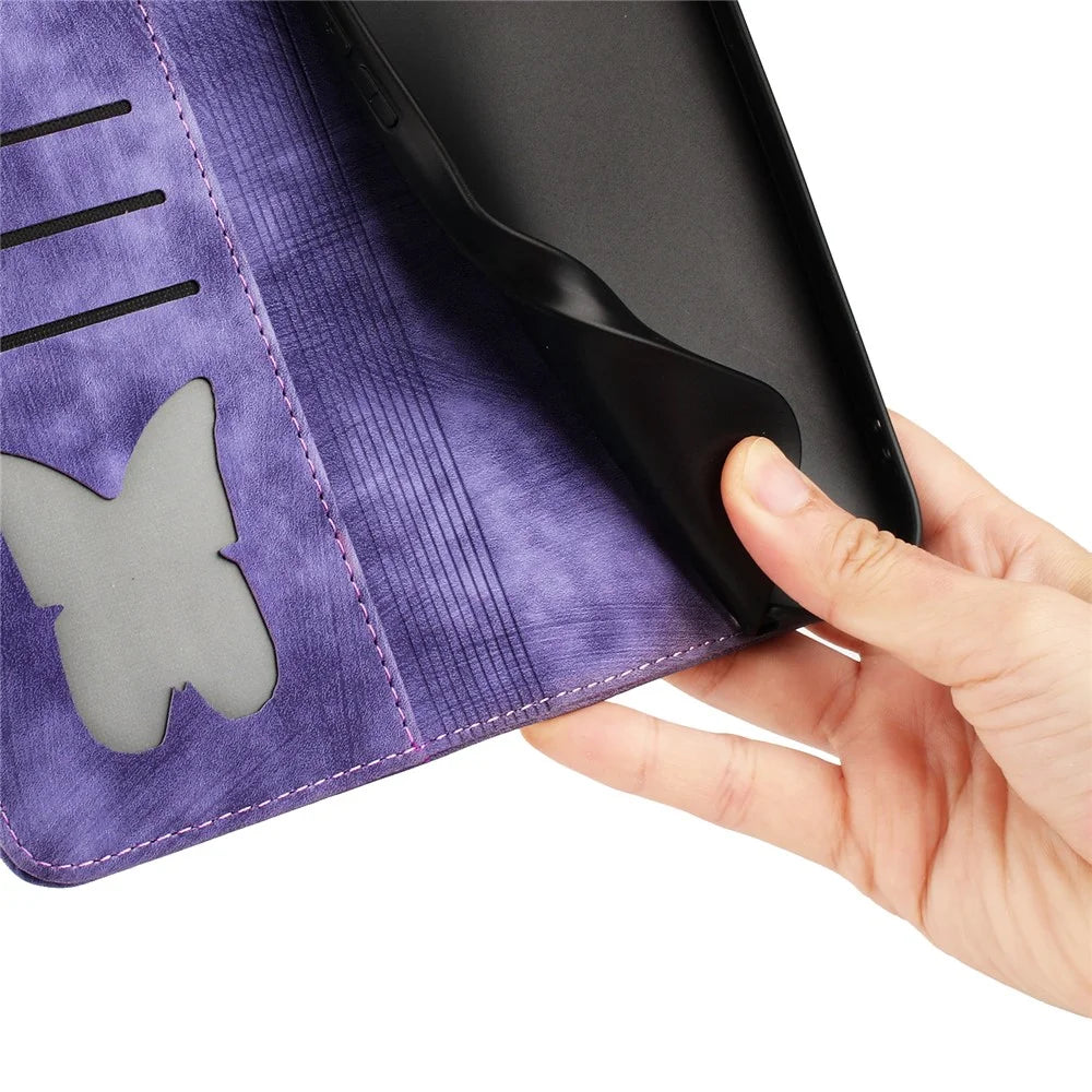 For Samsung Galaxy S25+ / S24+ Case Butterfly Cat Imprint Leather Phone Cover with Wallet Stand - Purple - 6