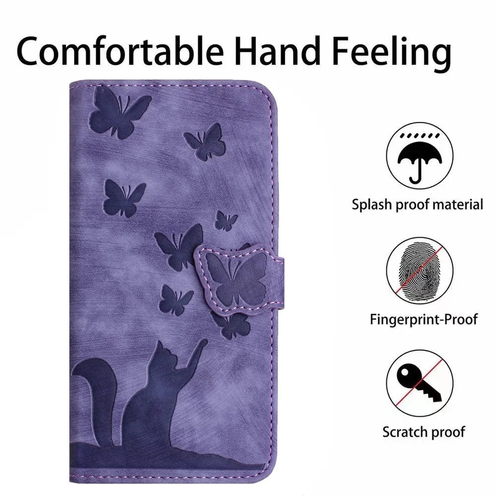 For Samsung Galaxy S25+ / S24+ Case Butterfly Cat Imprint Leather Phone Cover with Wallet Stand - Purple - 7