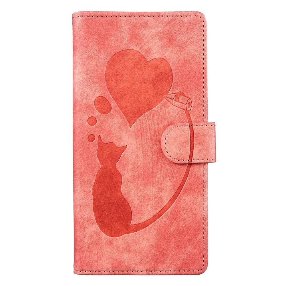 For Samsung Galaxy A14 5G / 4G Case Cat Heart Pattern PU Leather Flip Phone Cover - Pink - 7