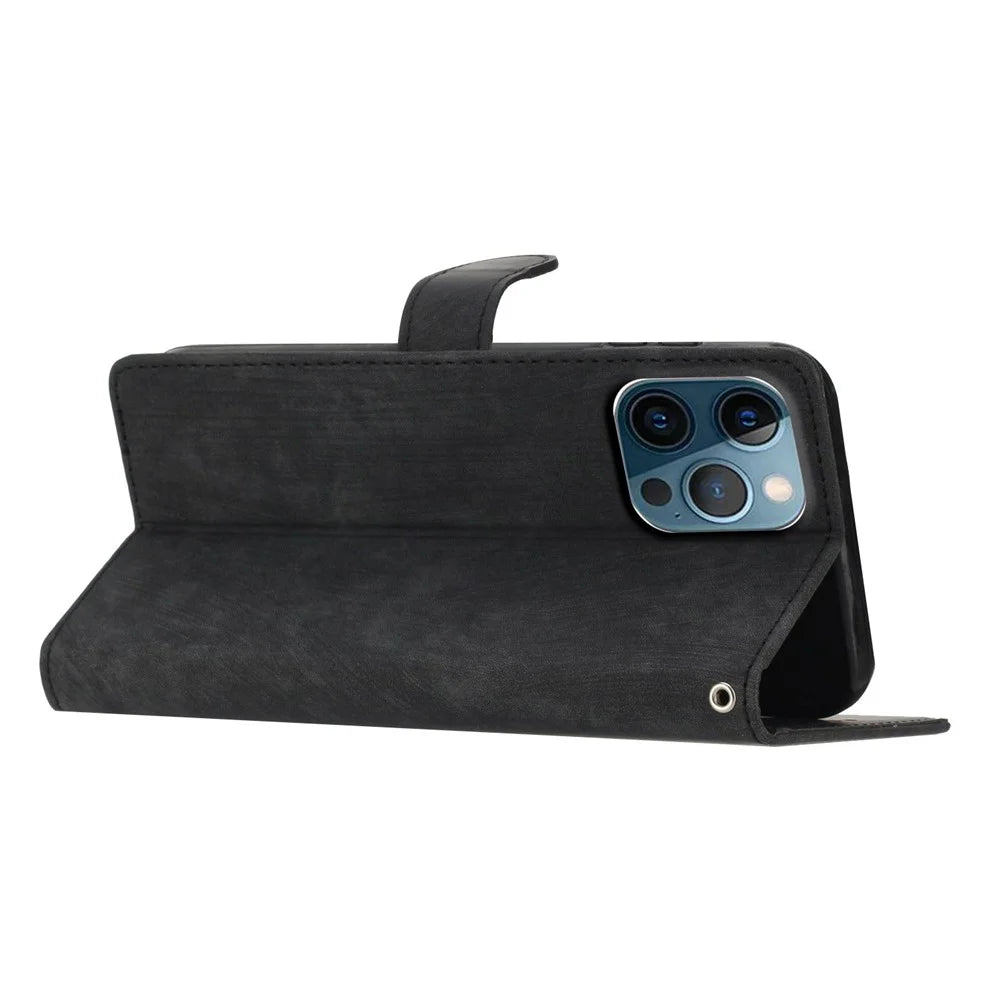 For iPhone 16 Pro Max Case Card Holder Shockproof PU Leather Phone Cover - Black - 3