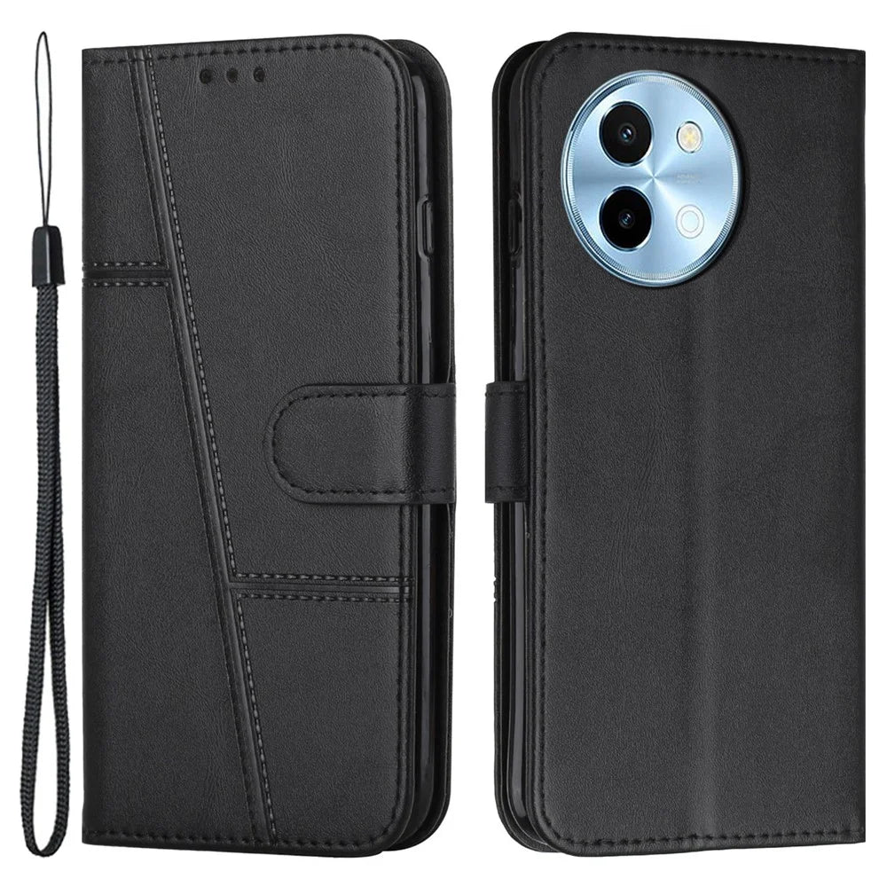 For vivo Y38 5G / Y200i 5G / T3x Case Leather Stand Calf Texture Cell Phone Cover - Black - 1