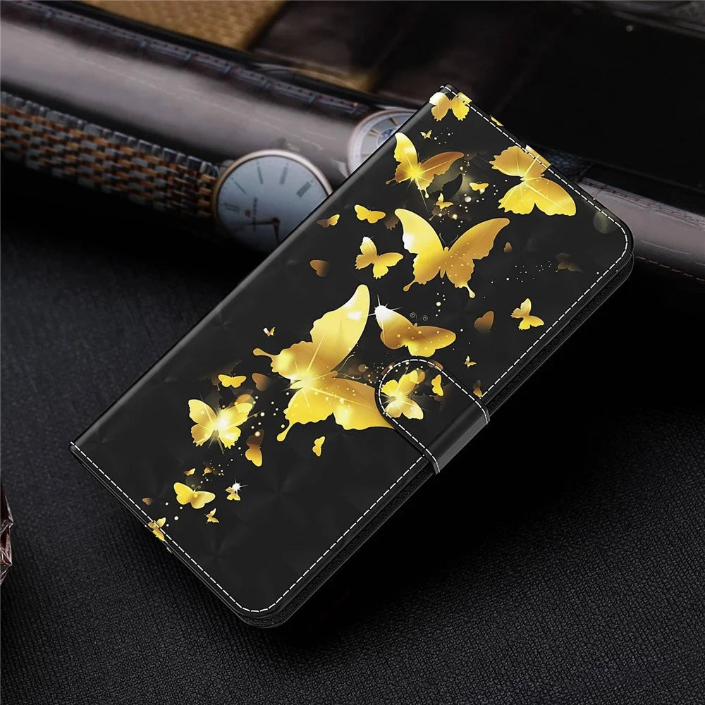 For Samsung Galaxy M13 4G PU Leather Flip Wallet Phone Case Stand Feature 3D Pattern Printing Magnetic Protection Phone Cover with Strap - Golden Butterflies - 7